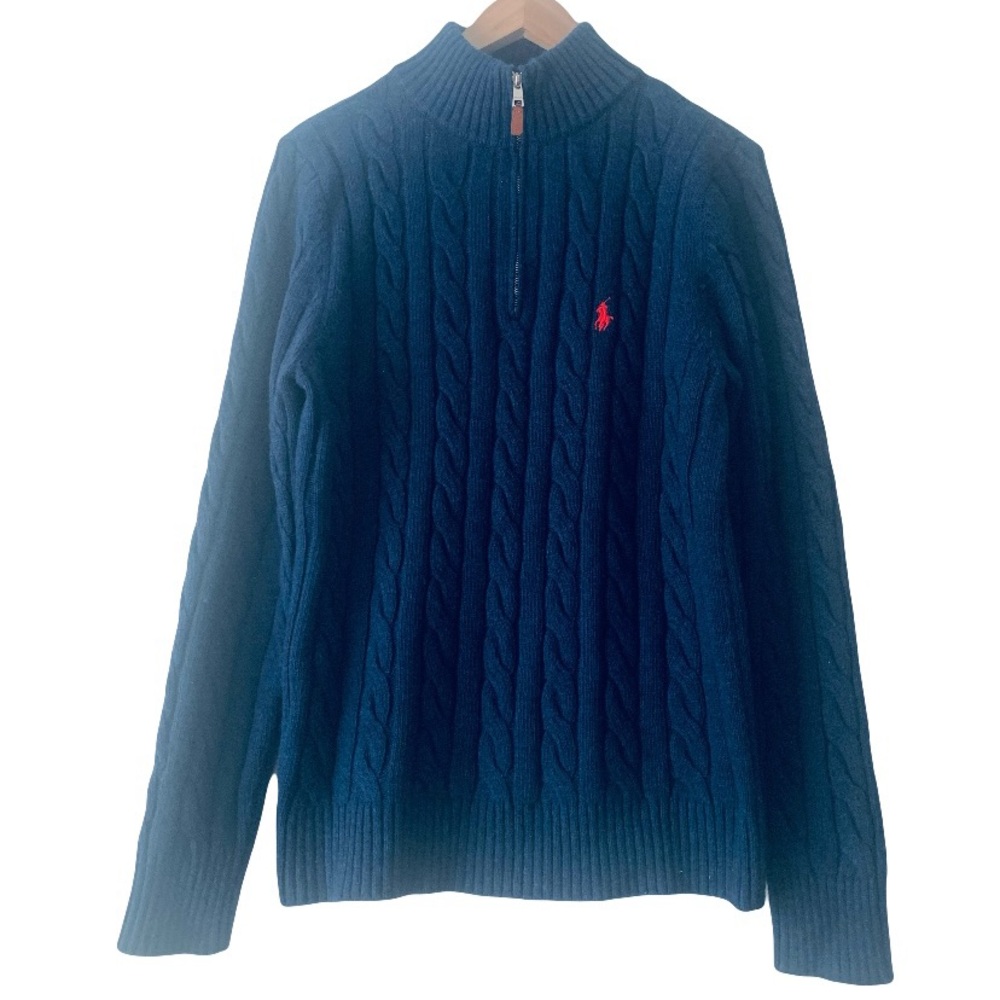 Polo by Ralph Lauren Navy Wool Blend Cable-Knit Half-Zip Sweater Men’s L Preppy